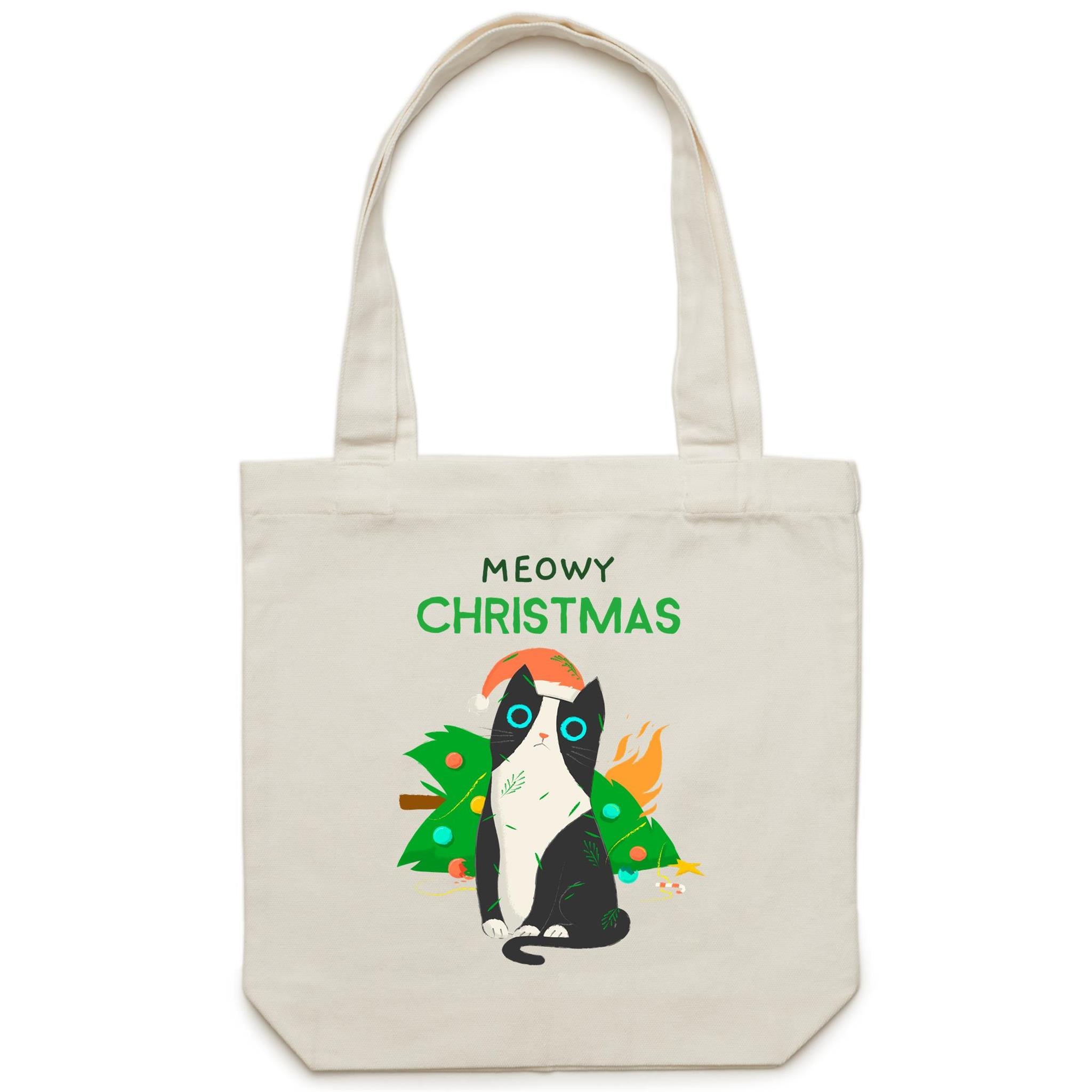 Meowy Christmas - Canvas Tote Bag Default Title Christmas Tote Bag Christmas Printed In Australia