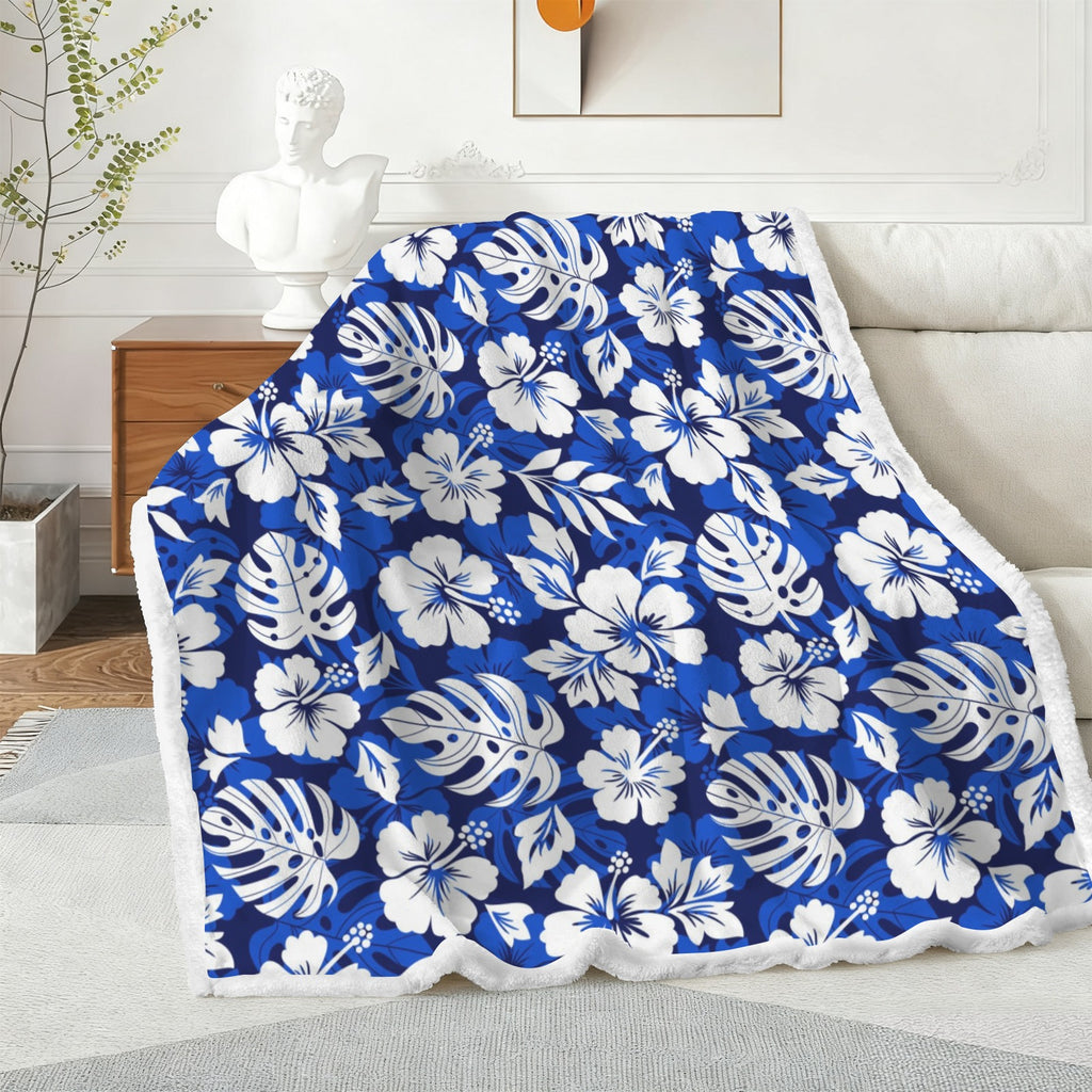 Blue Hawaiian Floral - Double-Layer Fleece Blanket 51"x59"