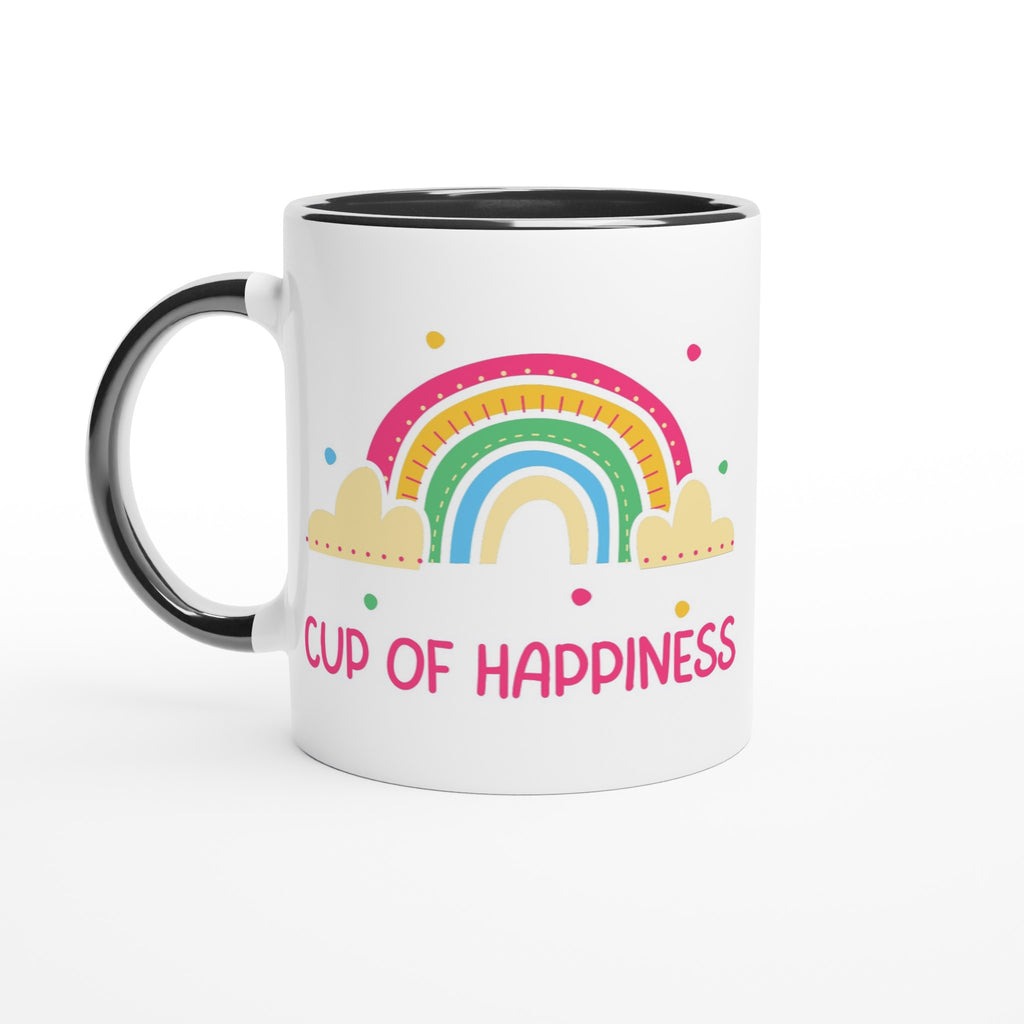 Cup Of Happiness - White 11oz Ceramic Mug with Colour Inside Ceramic Black Colour 11oz Mug Globally Fulfilled positivity