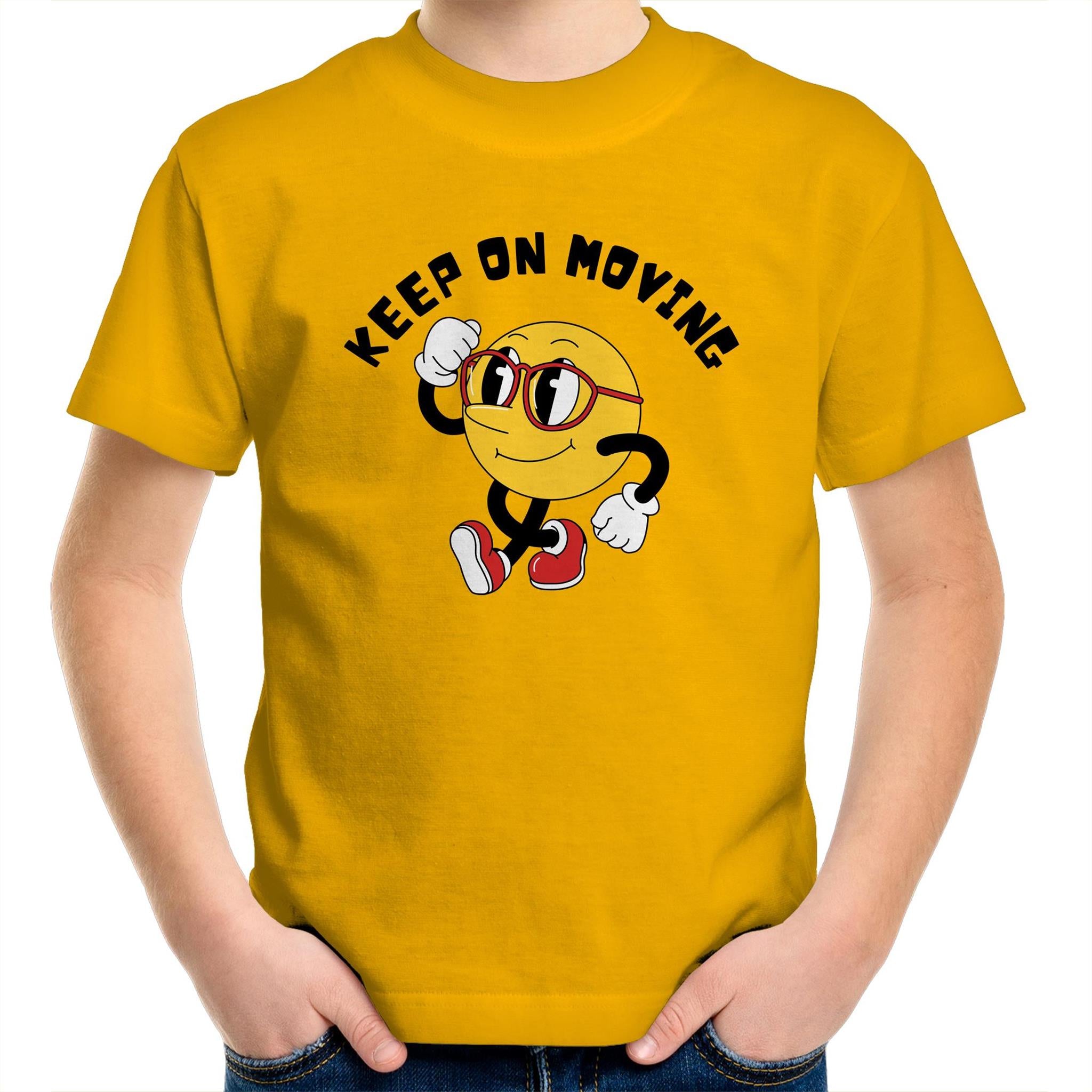 Keep On Moving - Kids Youth T-Shirt Gold Kids Youth T-shirt Fitness Motivation Printed In Australia Retro