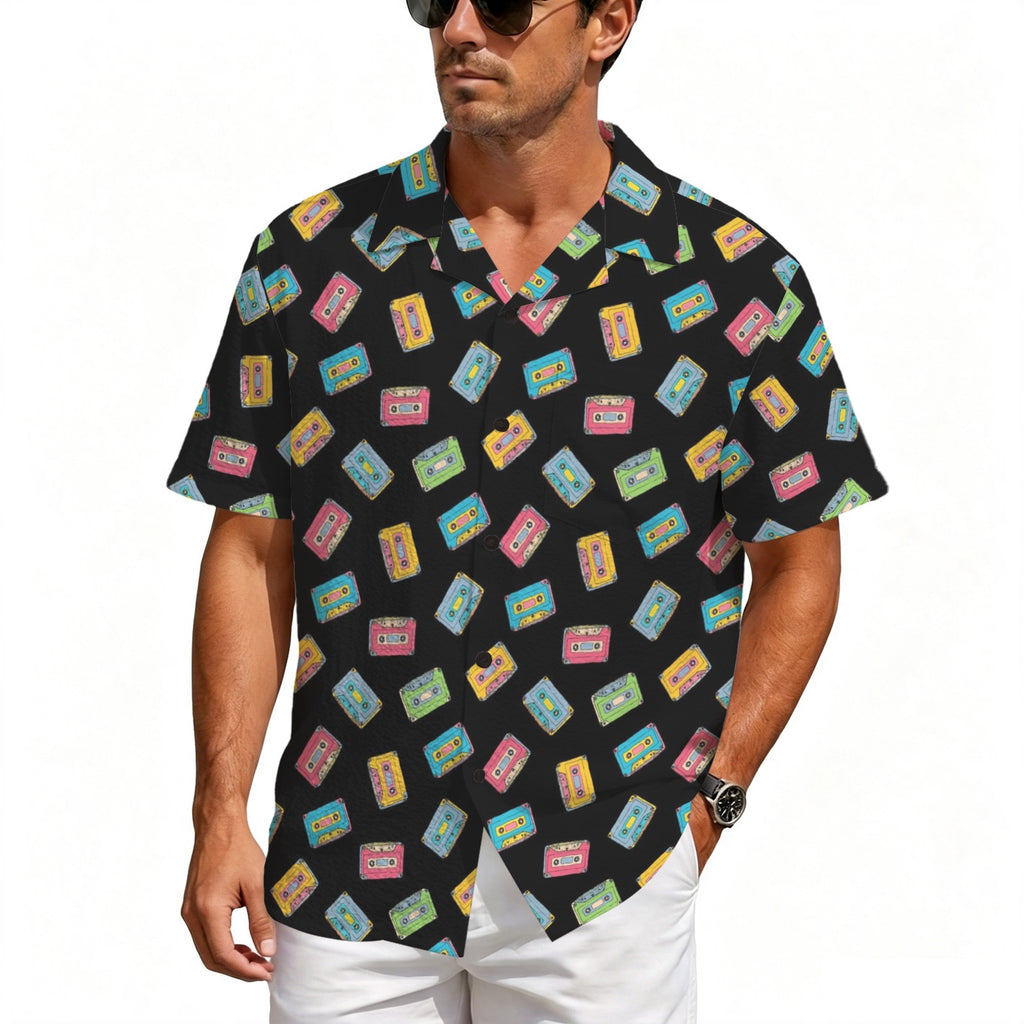 Colourful Cassettes Men's Crinkle Hawaiian Shirt