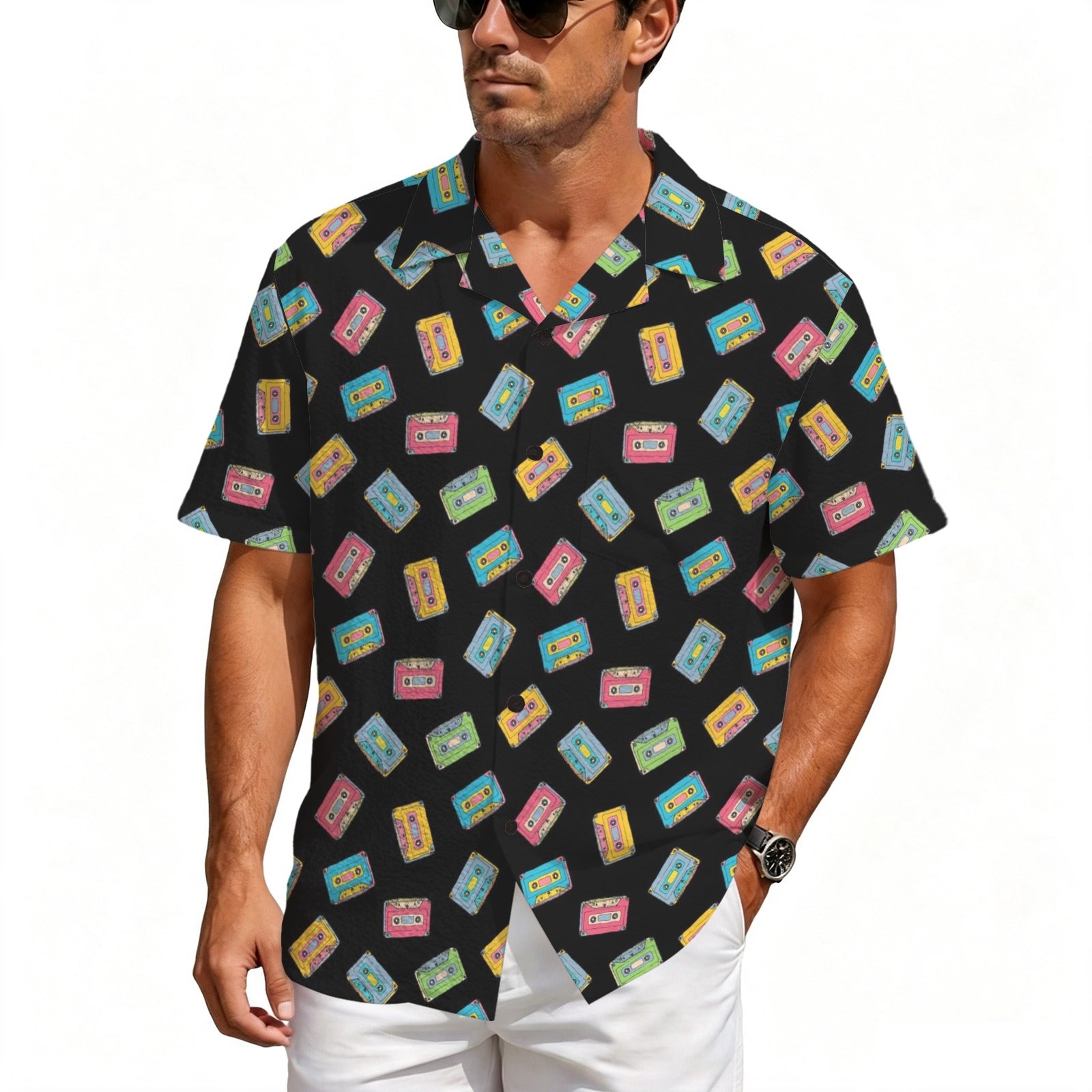 Colourful Cassettes Men's Crinkle Hawaiian Shirt
