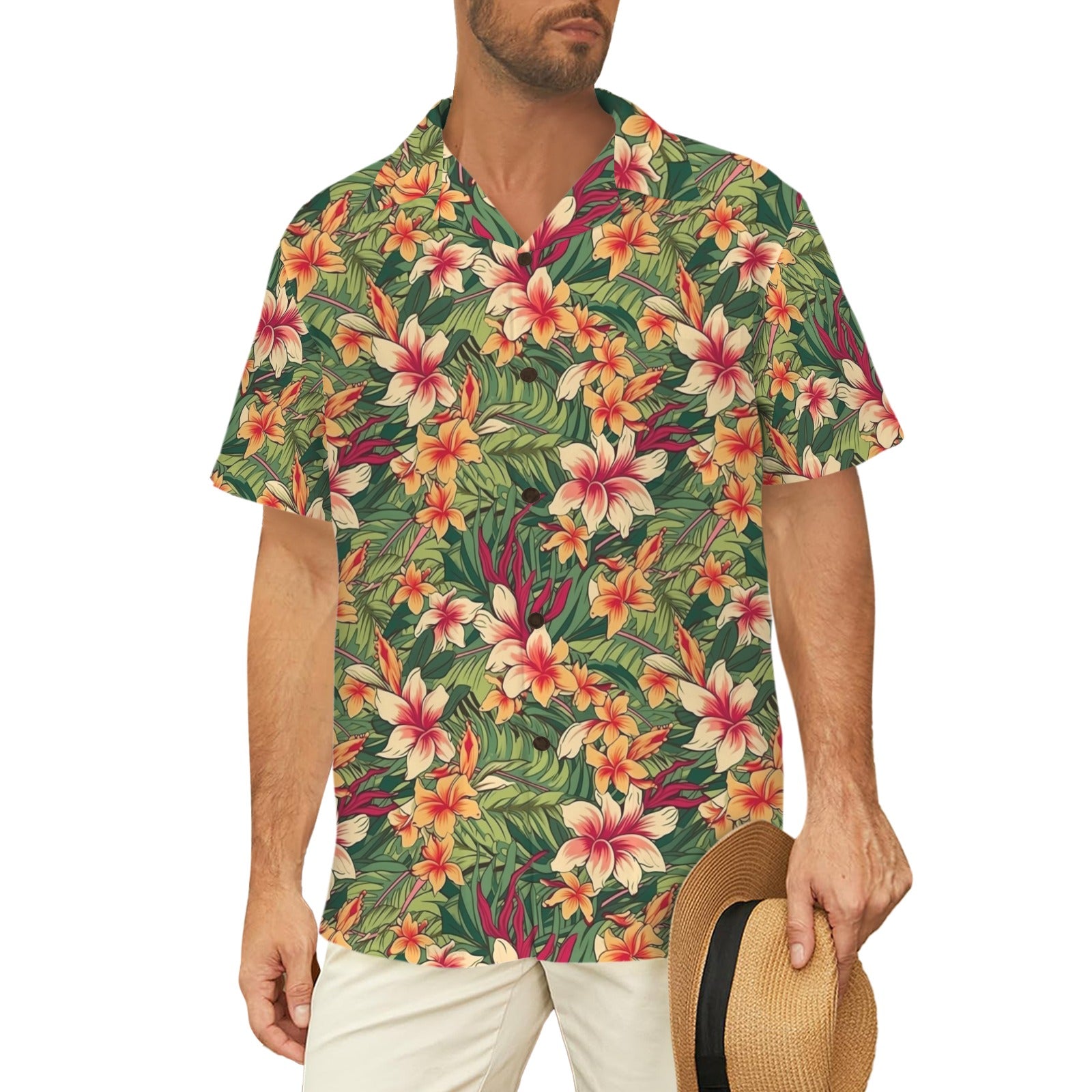 Vintage Hawaiian Floral - Men's Short Sleeve Hawaiian Shirt Men's Hawaiian Shirt (New) Plants Printed Offshore Retro