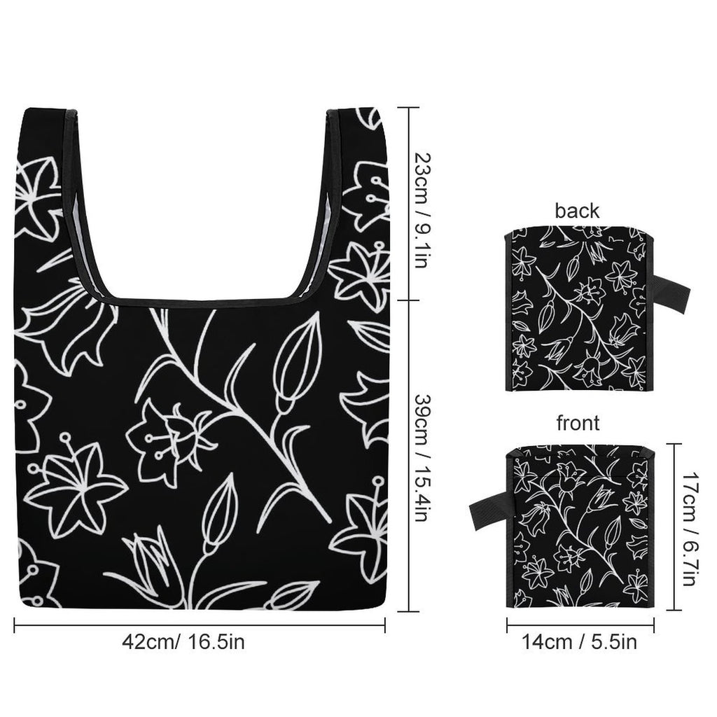 Black And White Floral - Collapsible Shopping Bag