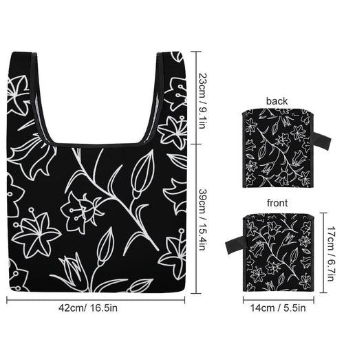 Black And White Floral - Collapsible Shopping Bag