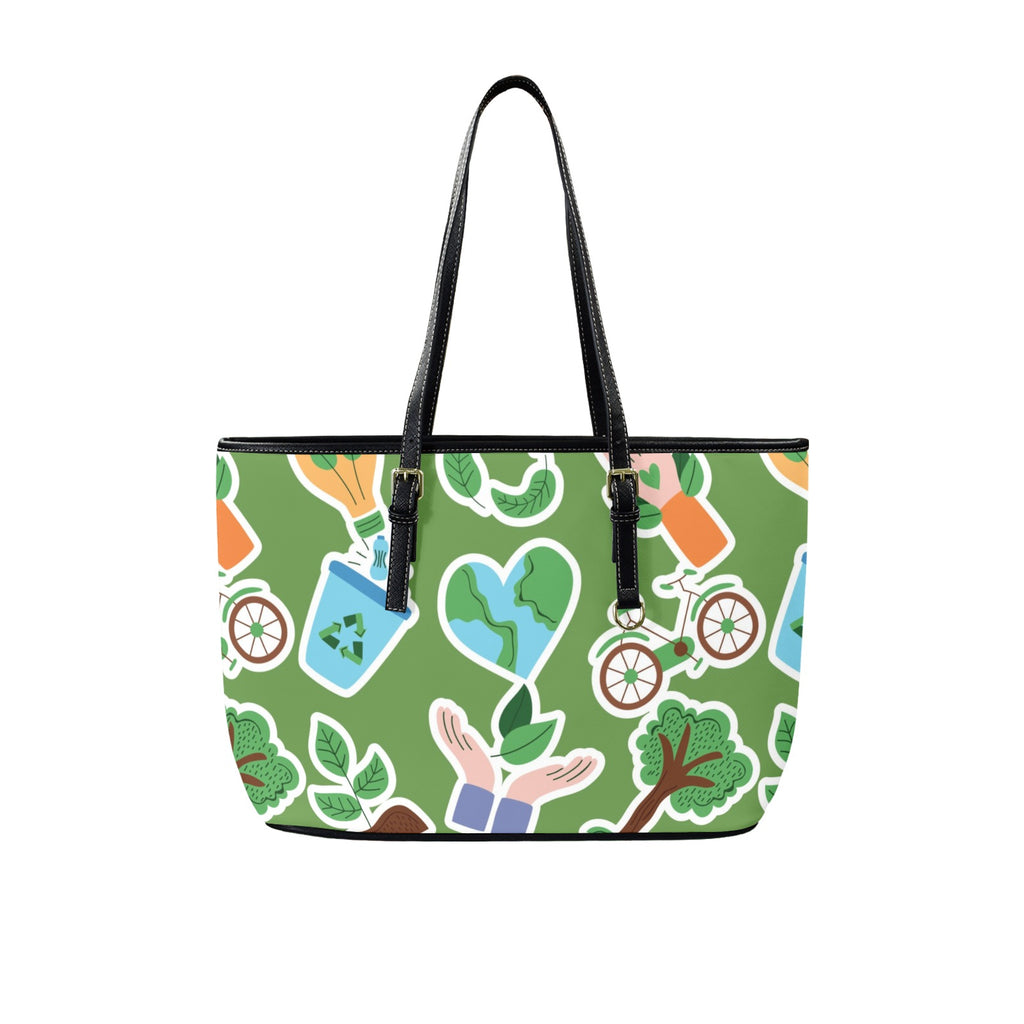Earth Stickers - Leather Tote Bag-Large