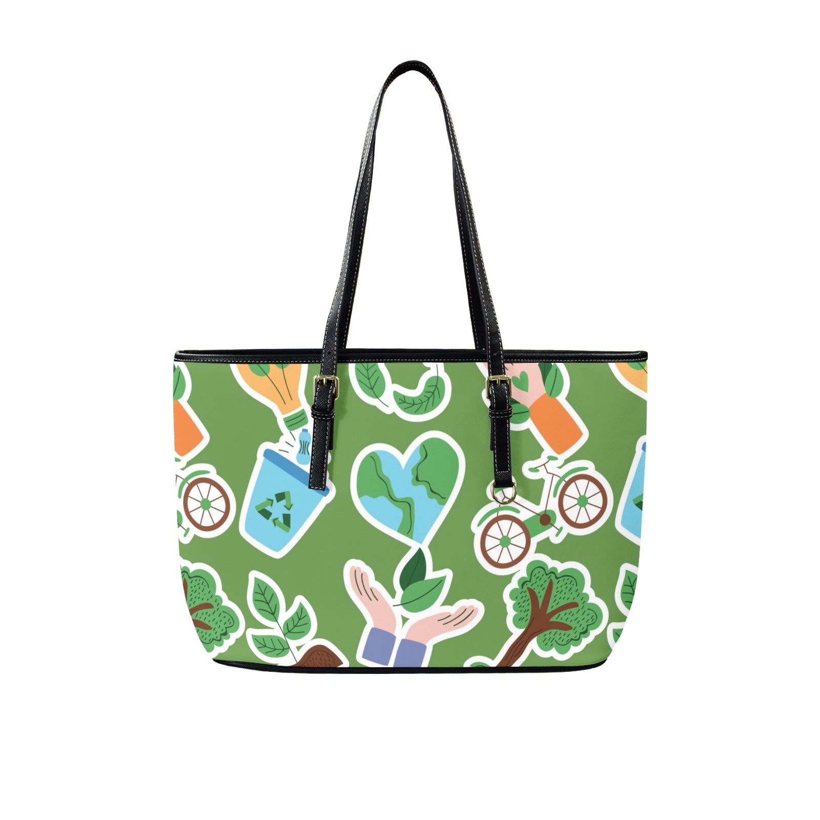 Earth Stickers - Leather Tote Bag-Large