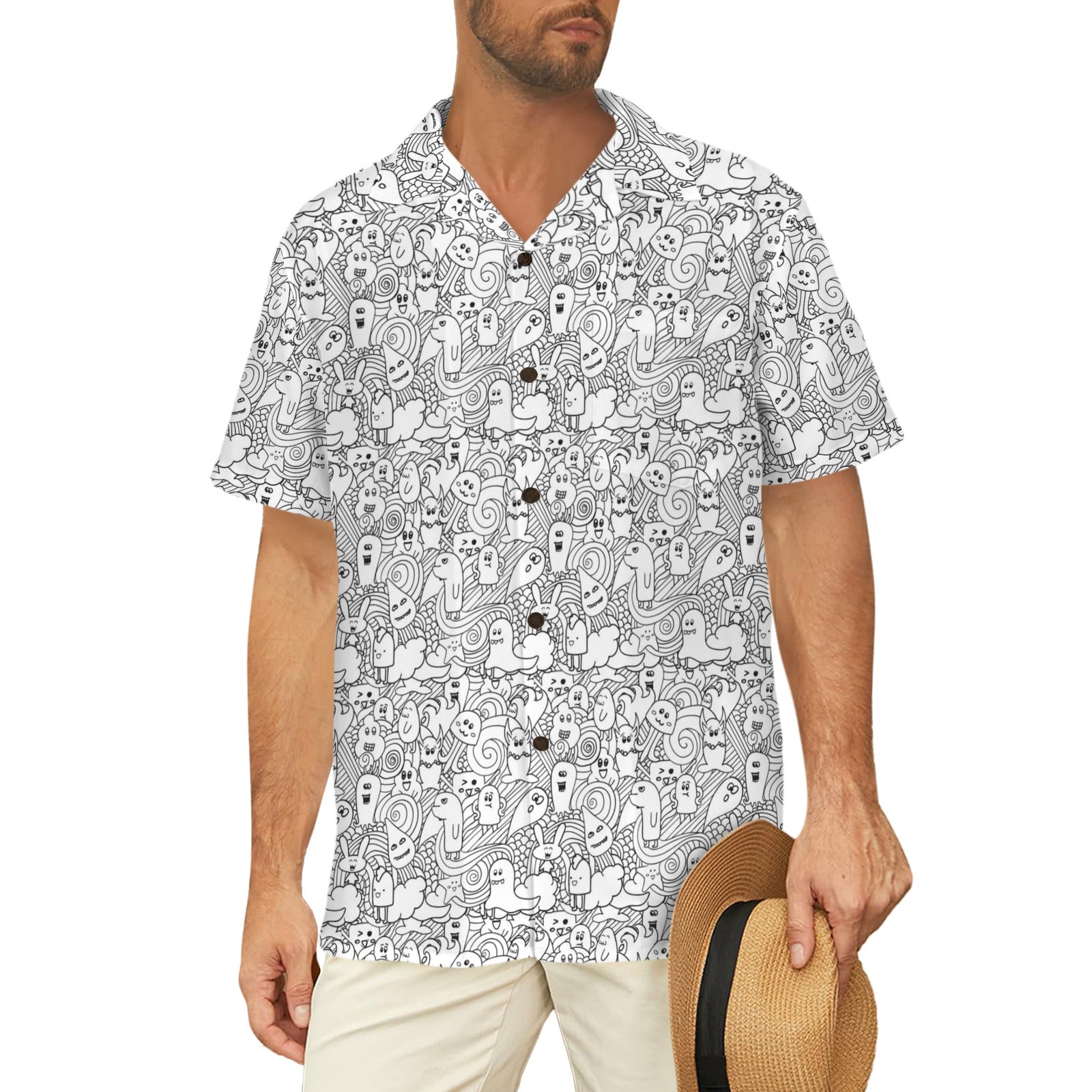 Black And White Creatures Men's Short Sleeve Hawaiian Shirt Men's Hawaiian Shirt (New) Printed Offshore Sci Fi