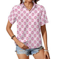 Cat Doughnuts Women's Short-Sleeve Button Up Shirt white Women's Short-Sleeve Button Up Shirt animal Food Printed Offshore