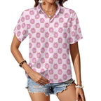 Cat Doughnuts Women's Short-Sleeve Button Up Shirt white Women's Short-Sleeve Button Up Shirt animal Food Printed Offshore