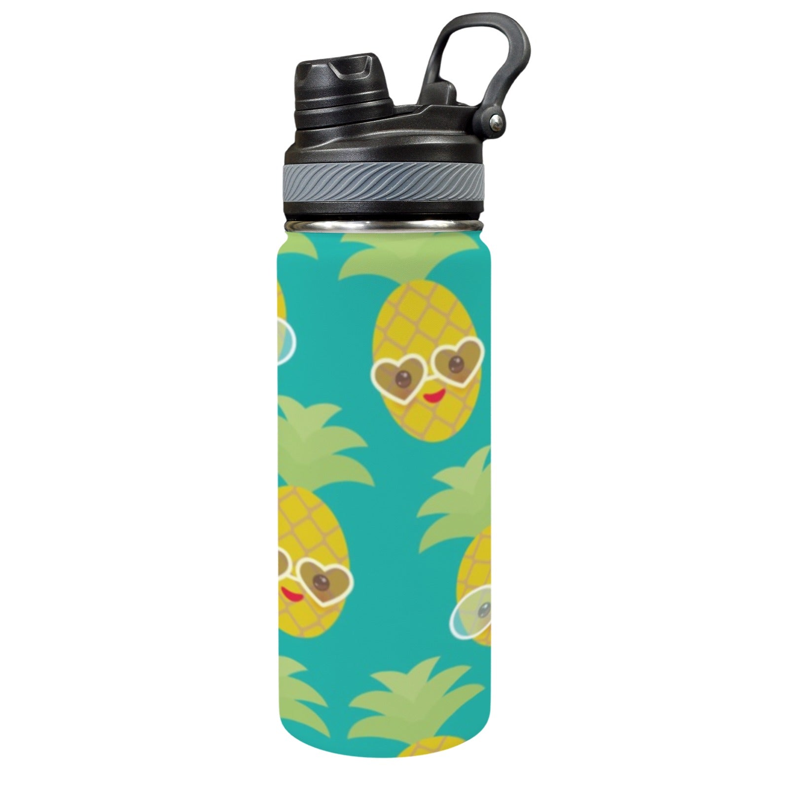 Pineapples With Glasses - Insulated Water Bottle with Dual-Use Lid (18oz) One Size Insulated Water Bottle with Dual-Use Lid (18oz) Food Printed Offshore