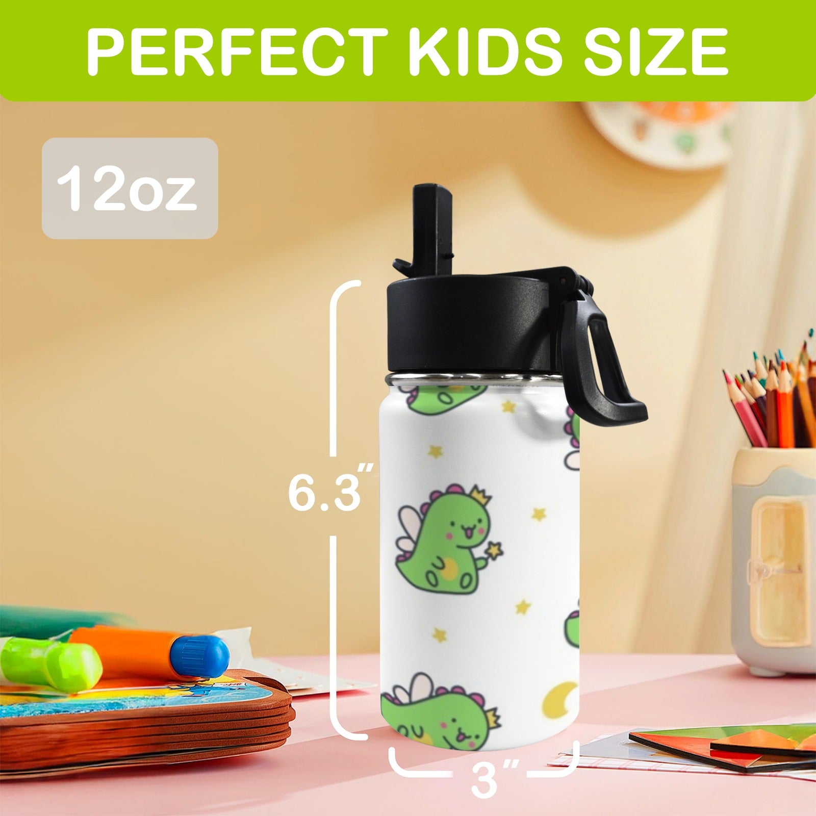 Dinosaur Fairy 12oz Kids Water Bottle with Straw Lid