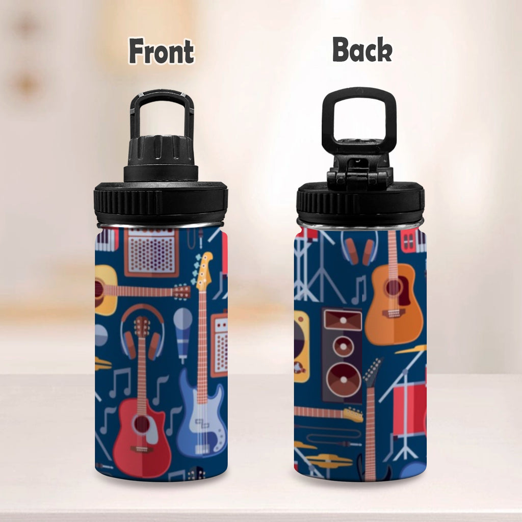 Music Instruments Blue - Kids Water Bottle with Chug Lid (12 oz) Kids Water Bottle with Chug Lid Music Printed Offshore