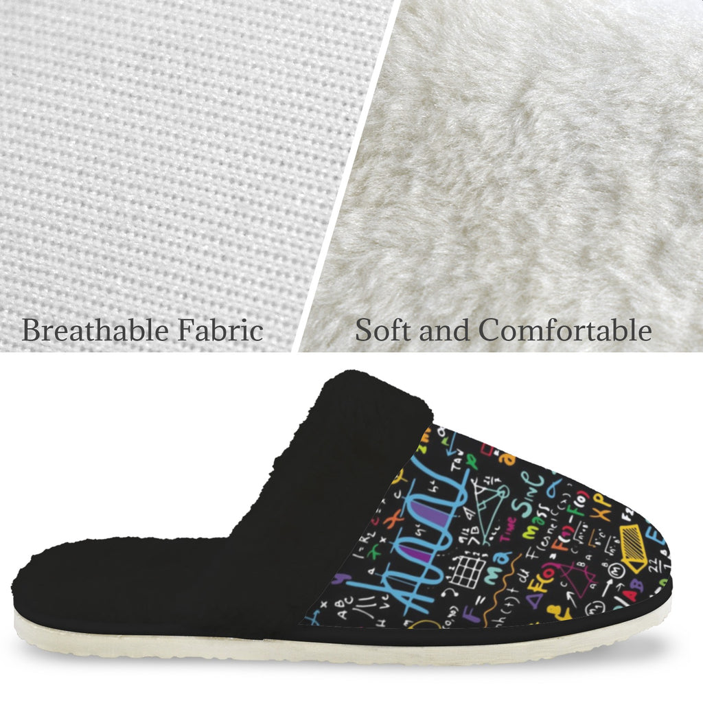 Colourful Maths Formulas Men's Fur Trim Thick-Sole Indoor Slippers Men's Fur Trimmed Slippers Maths Printed Offshore