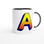 Personalised - Comic Book Initial - White 11oz Ceramic Mug with Color Inside Personalised 11oz Mug comic Customise Globally Fulfilled Name Personalise