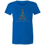 Christmas Tree Line Drawing - Womens T-shirt Bright Royal Womens Christmas T-shirt Christmas Printed In Australia