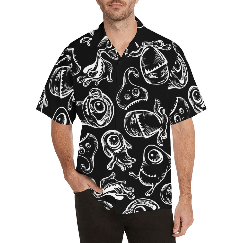 Monsters In Black And White - Mens Hawaiian Shirt