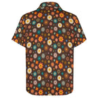 Abstract Floral On Brown Women's Collared Pocketless Short Sleeve Shirt