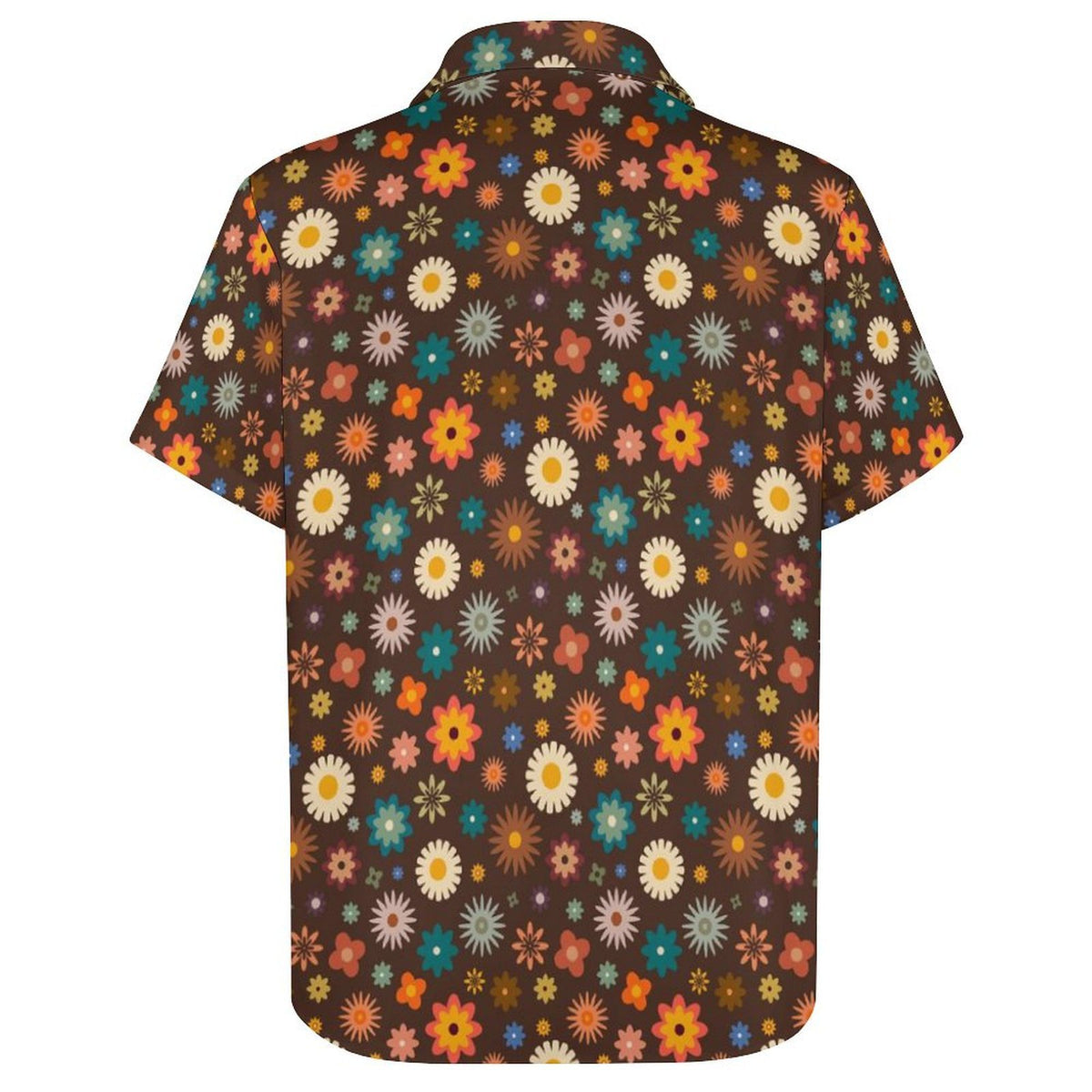 Abstract Floral On Brown Women's Collared Pocketless Short Sleeve Shirt