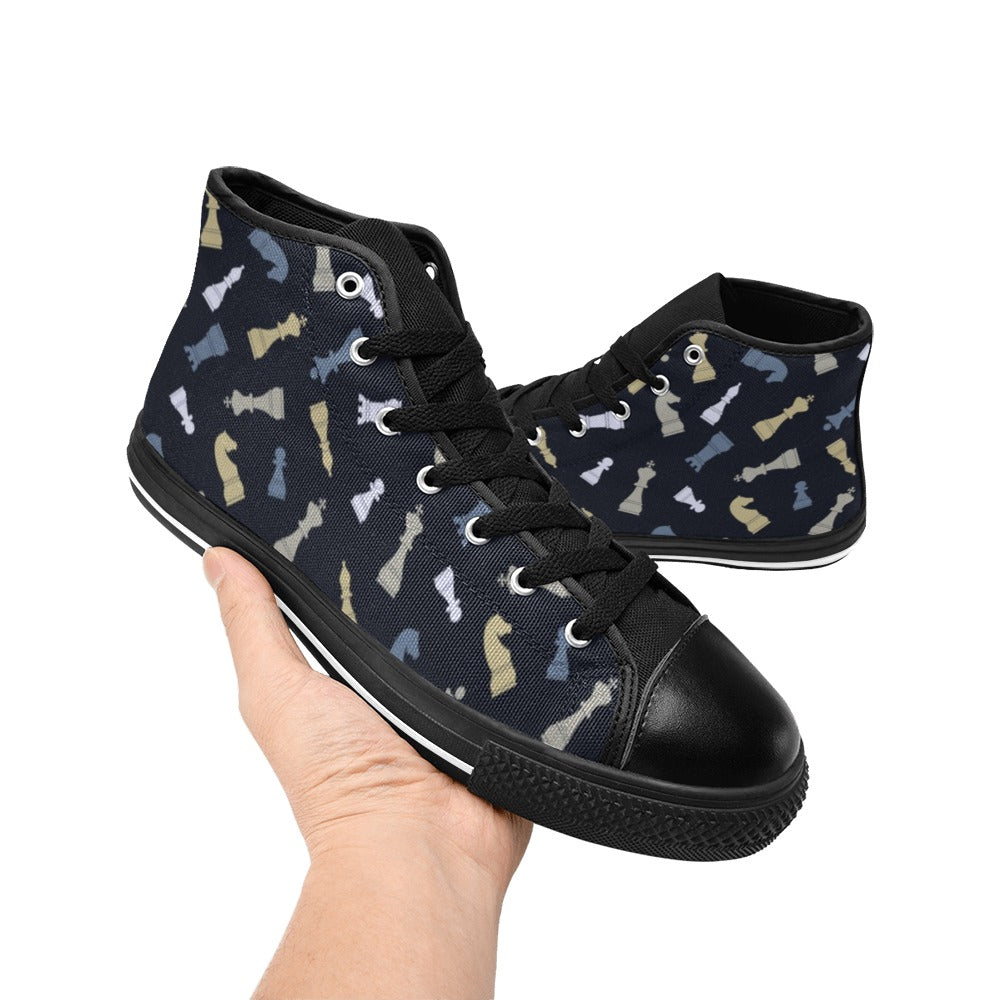Chess Pattern - Kids High Top Canvas Shoes