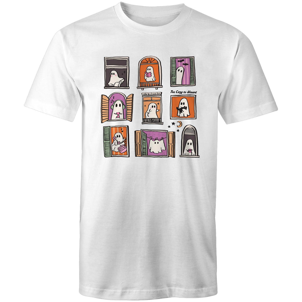Ghosts In Windows - Mens T-Shirt White Mens T-shirt Halloween Printed In Australia
