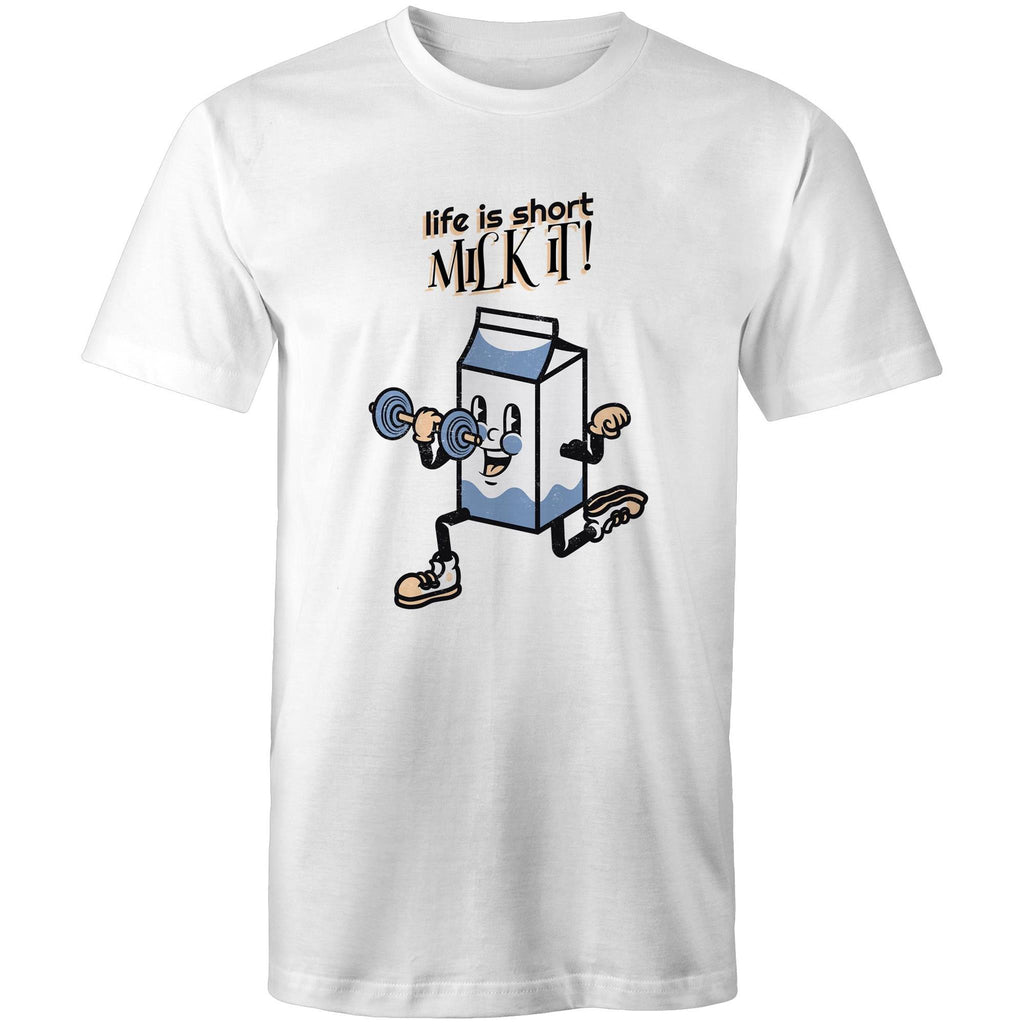 Life Is Short, Milk It - Mens T-Shirt White Mens T-shirt Motivation Printed In Australia