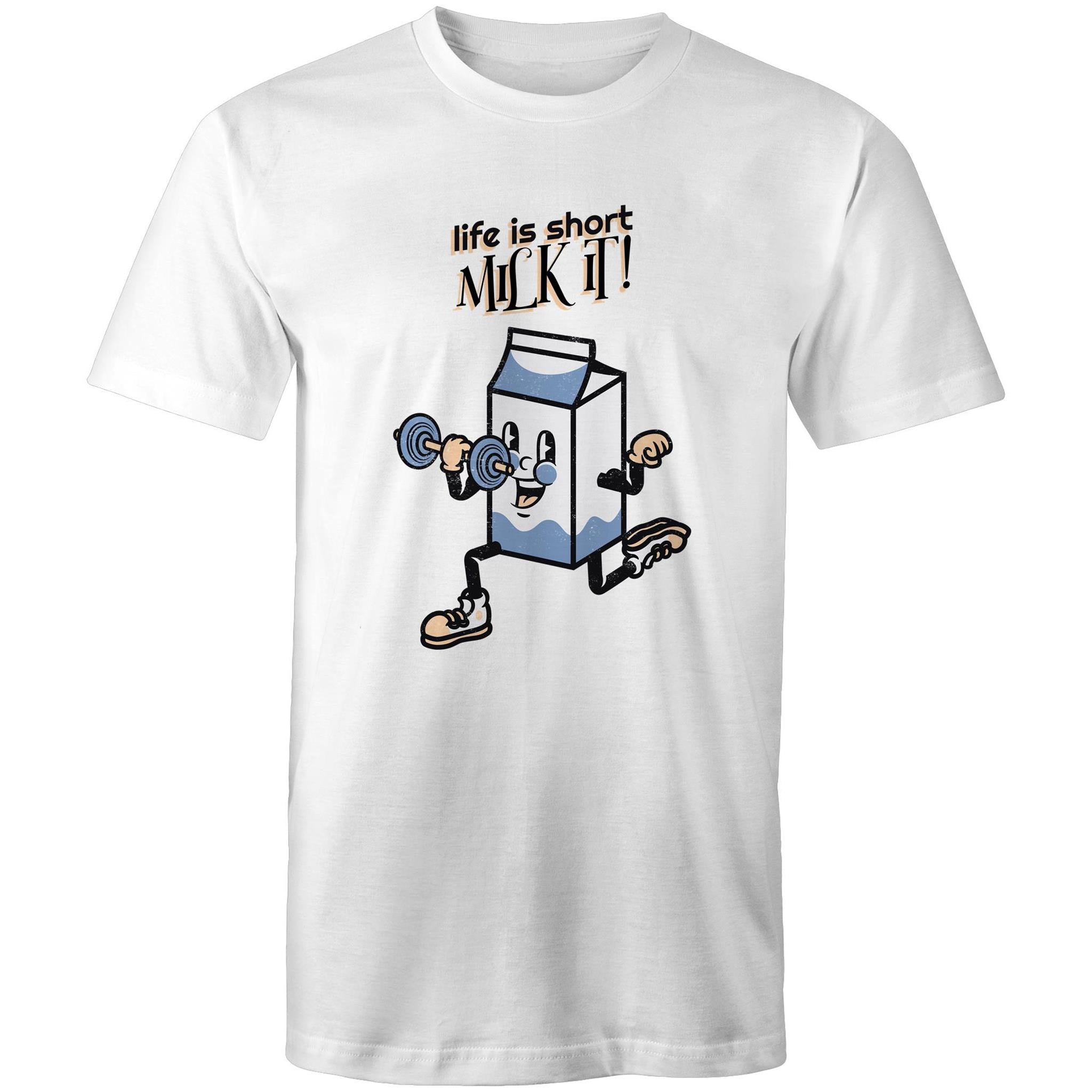 Life Is Short, Milk It - Mens T-Shirt White Mens T-shirt Motivation Printed In Australia