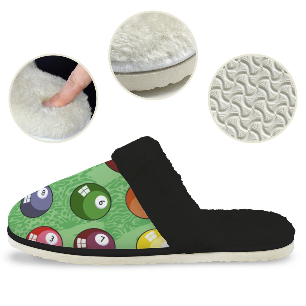 Pool Balls Men's Fur Trim Thick-Sole Indoor Slippers Men's Fur Trimmed Slippers Games Printed Offshore