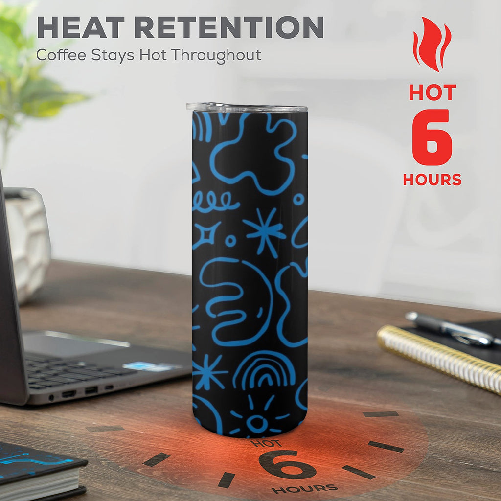 Blue Squiggle - 20oz Tall Skinny Tumbler with Lid and Straw