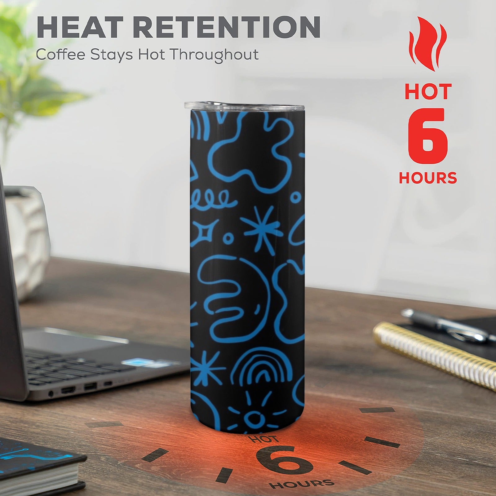 Blue Squiggle - 20oz Tall Skinny Tumbler with Lid and Straw