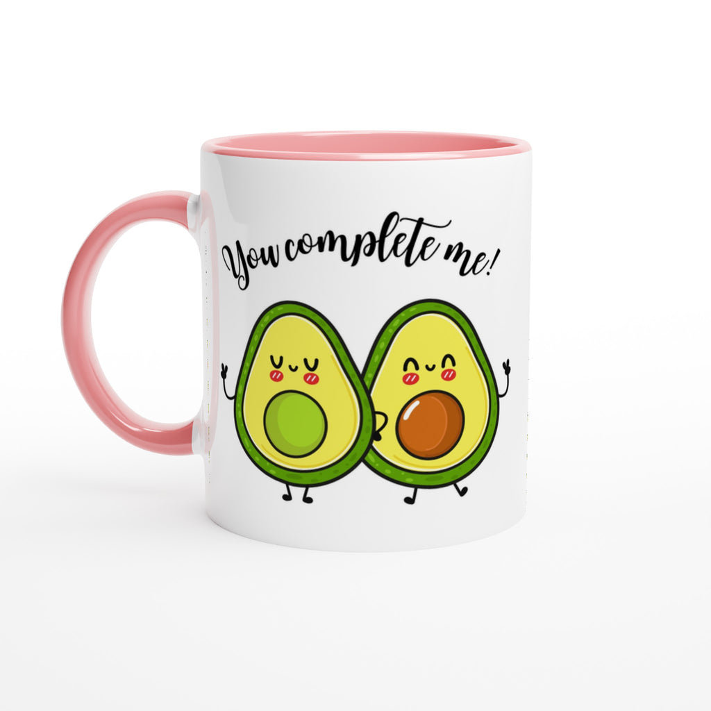Avocado, You Complete Me - White 11oz Ceramic Mug with Colour Inside Ceramic Pink Colour 11oz Mug food Globally Fulfilled Love