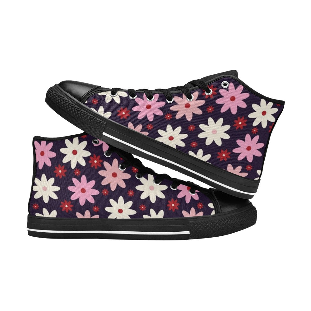 Pink Daisy Women's High Top Canvas Shoes Womens Classic High Top Shoes Plants Printed Offshore