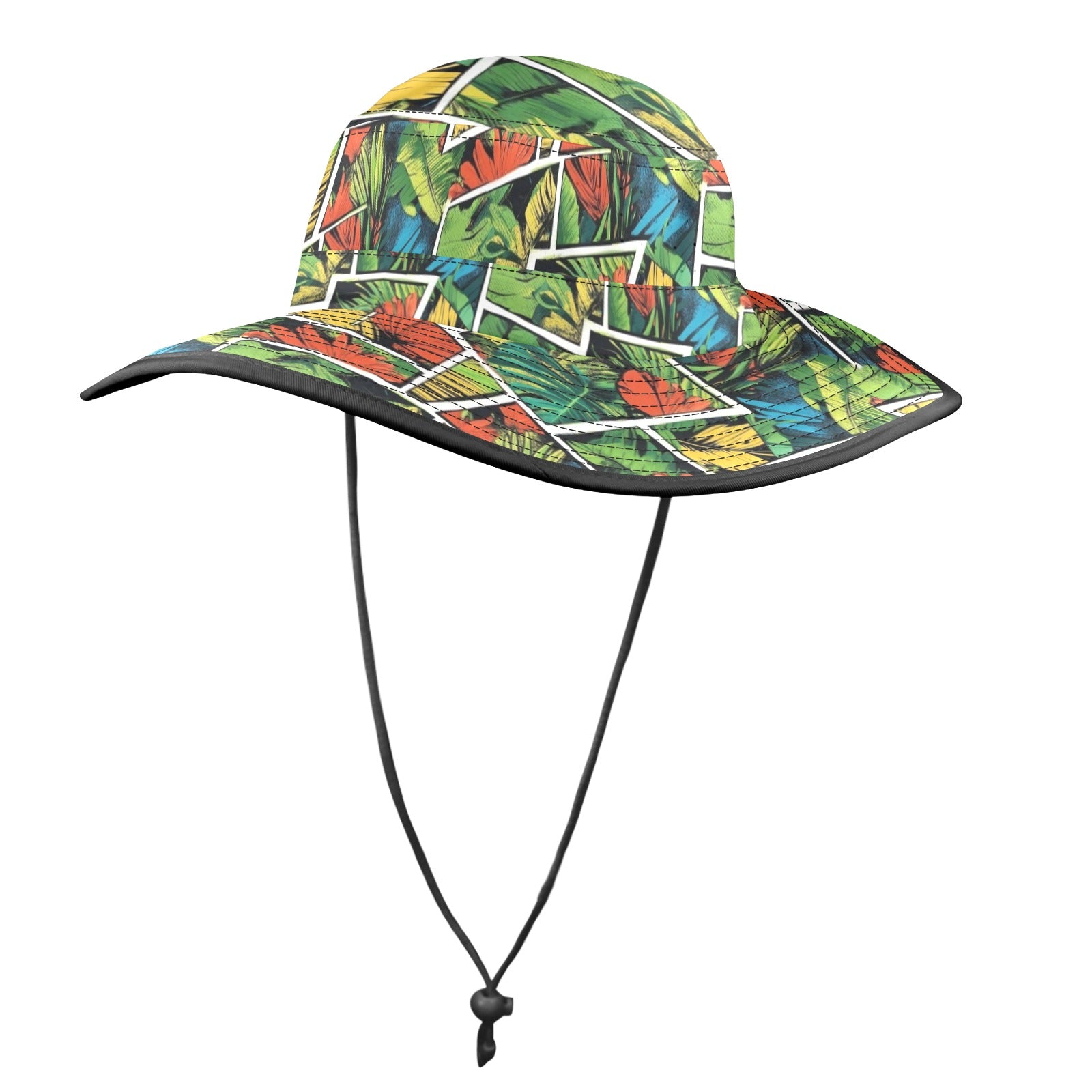 Tropical Comic Book Style Wide Brim Bucket Hat Wide Brim Bucket Hat comic Plants Printed Offshore