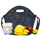 Gold Flowers On Navy Neoprene Lunch Bag/Large (Model 1669) Neoprene Lunch Bag Plants Printed Offshore