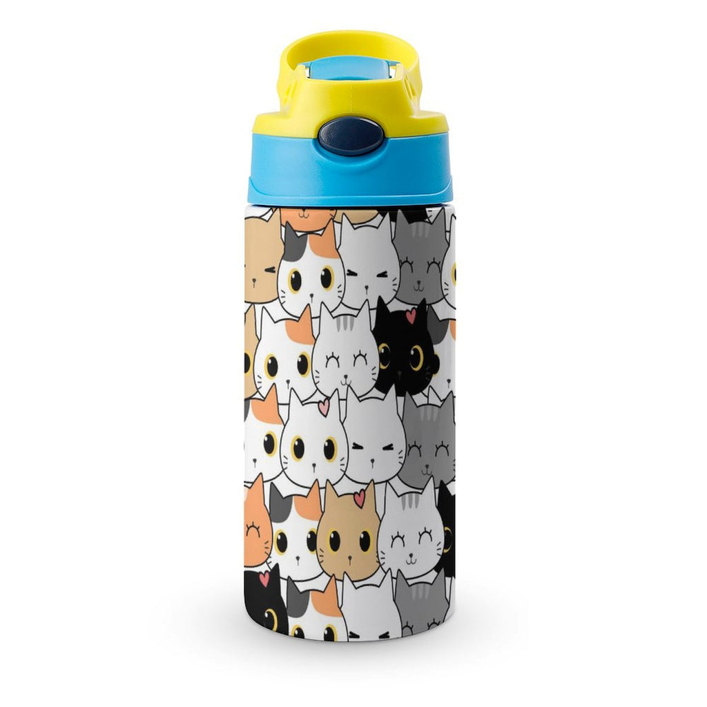 Cat Crowd - Little Kids Water Bottle blue 350ml Little Kids Water Bottle animal Printed Offshore