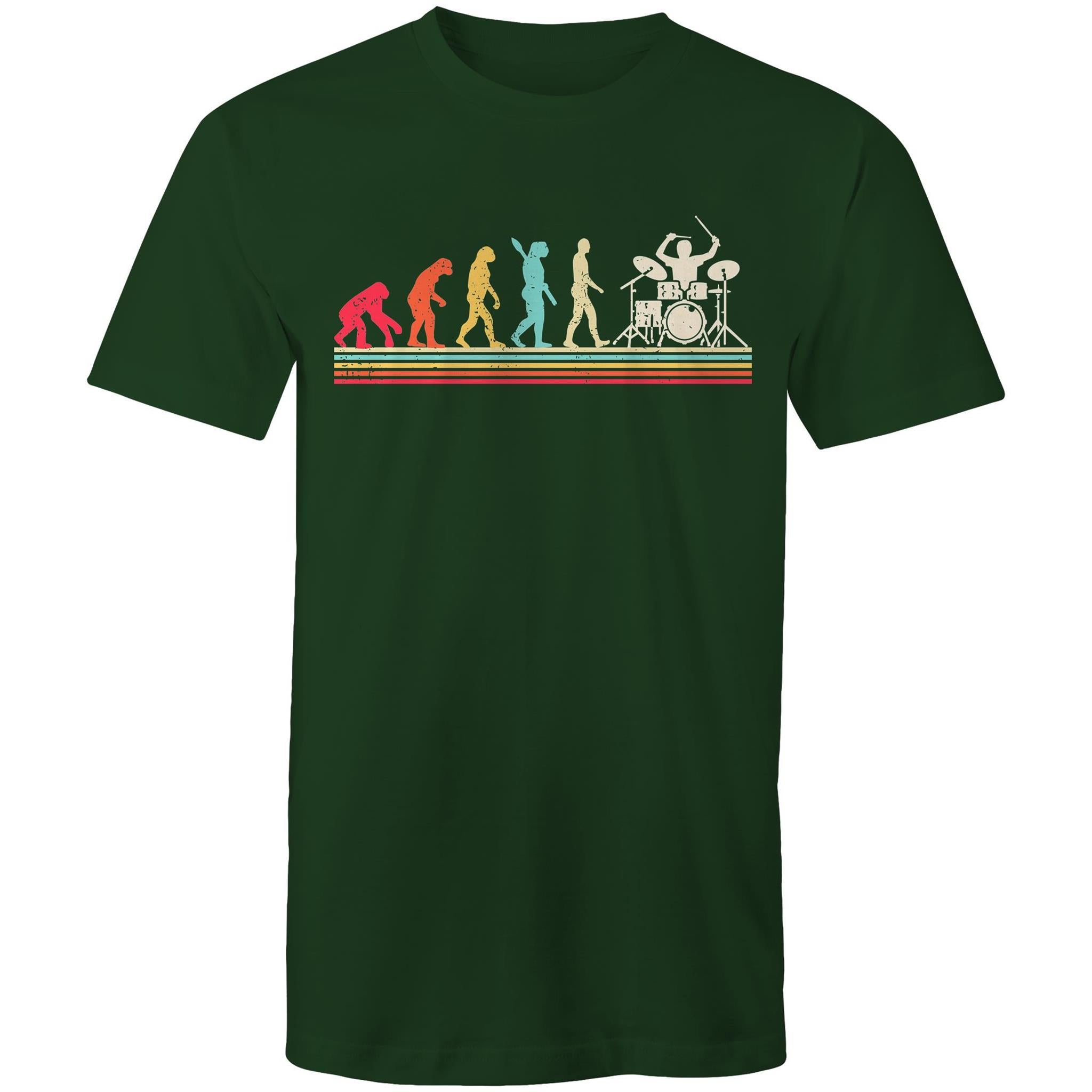 Drummer Evolution - Mens T-Shirt Forest Green Mens T-shirt Music Printed In Australia
