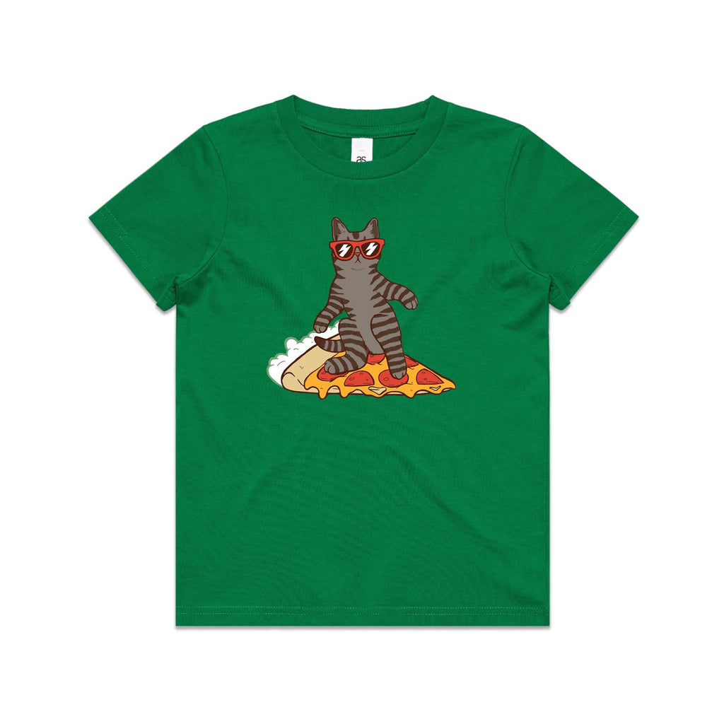 Cat Surfing On Pizza Kid's AS Colour T-shirt