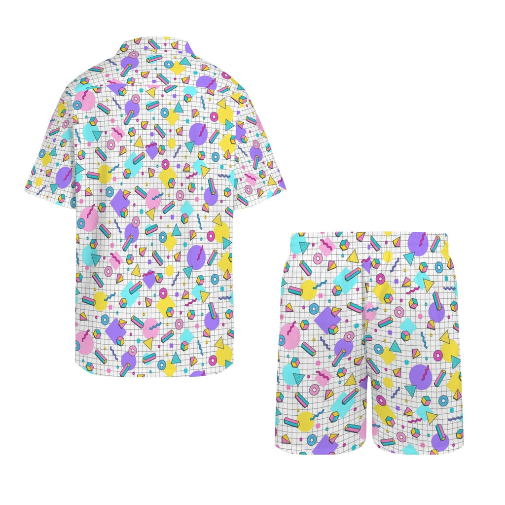 80's Grid Men's Hawaiian Shirt & Shorts Set Men's Hawaiian Shirt & Shorts Set Printed Offshore Retro