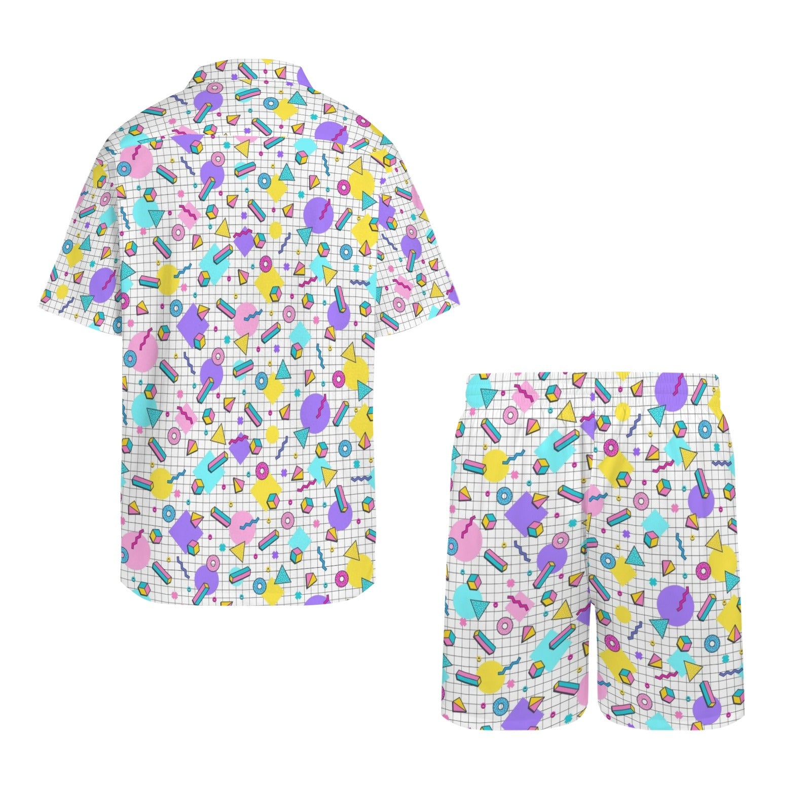 80's Grid Men's Hawaiian Shirt & Shorts Set Men's Hawaiian Shirt & Shorts Set Printed Offshore Retro