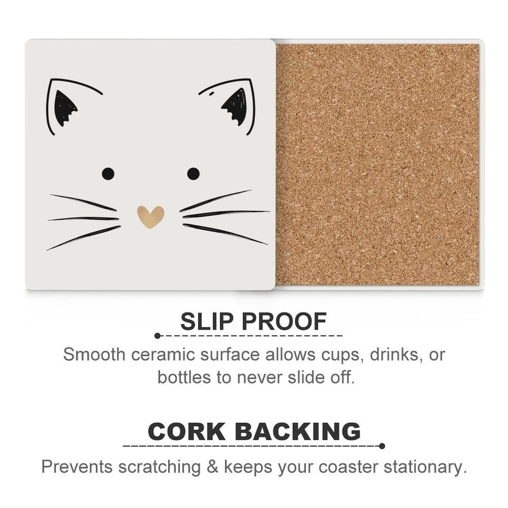 Cat With Gold Heart - Ceramic Coasters (Square) Ceramic Coasters animal Printed Offshore