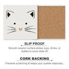 Cat With Gold Heart - Ceramic Coasters (Square) Ceramic Coasters animal Printed Offshore