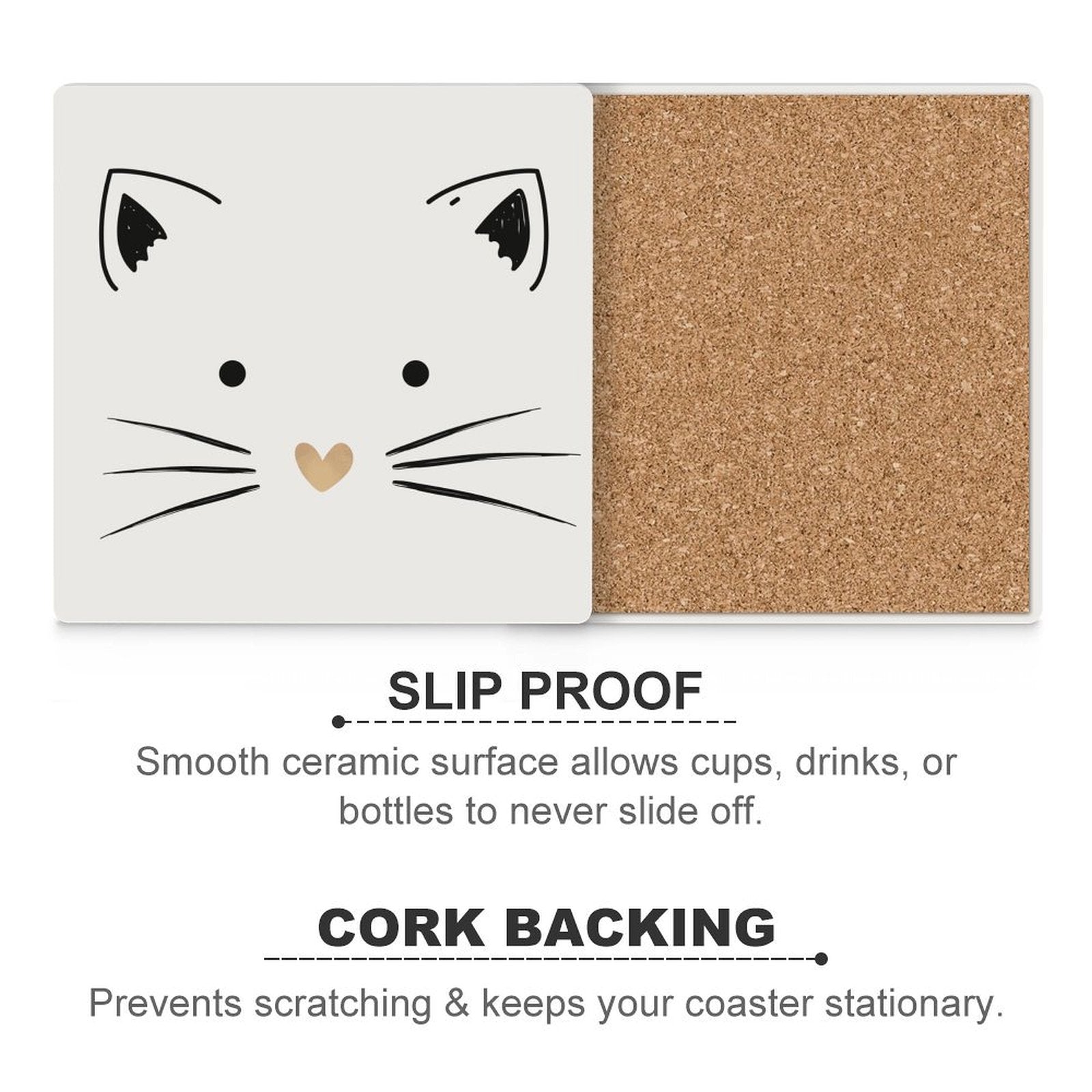 Cat With Gold Heart - Ceramic Coasters (Square) Ceramic Coasters animal Printed Offshore