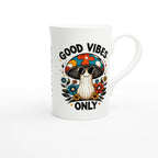 Personalised Good Vibes Only, Hippie Mushroom With Sunglasses White 10oz Porcelain Slim Mug Personalised Porcelain Mug Globally Fulfilled