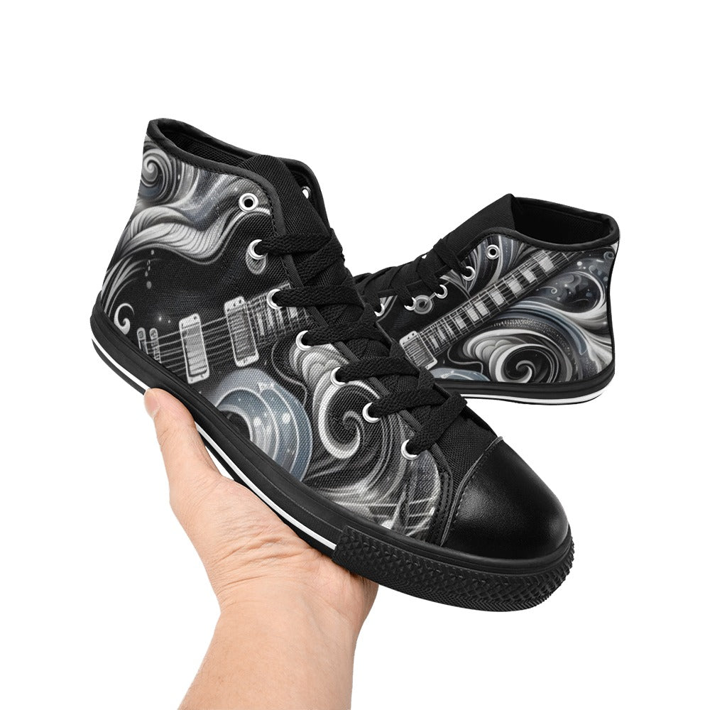 Guitar Black Swirl - Men's High Top Canvas Shoes