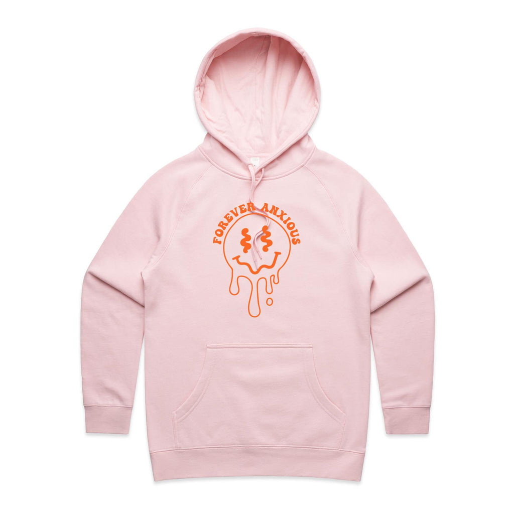 Forever Anxious - Womens Hoodie Pink Womens Hoodie Printed In Australia