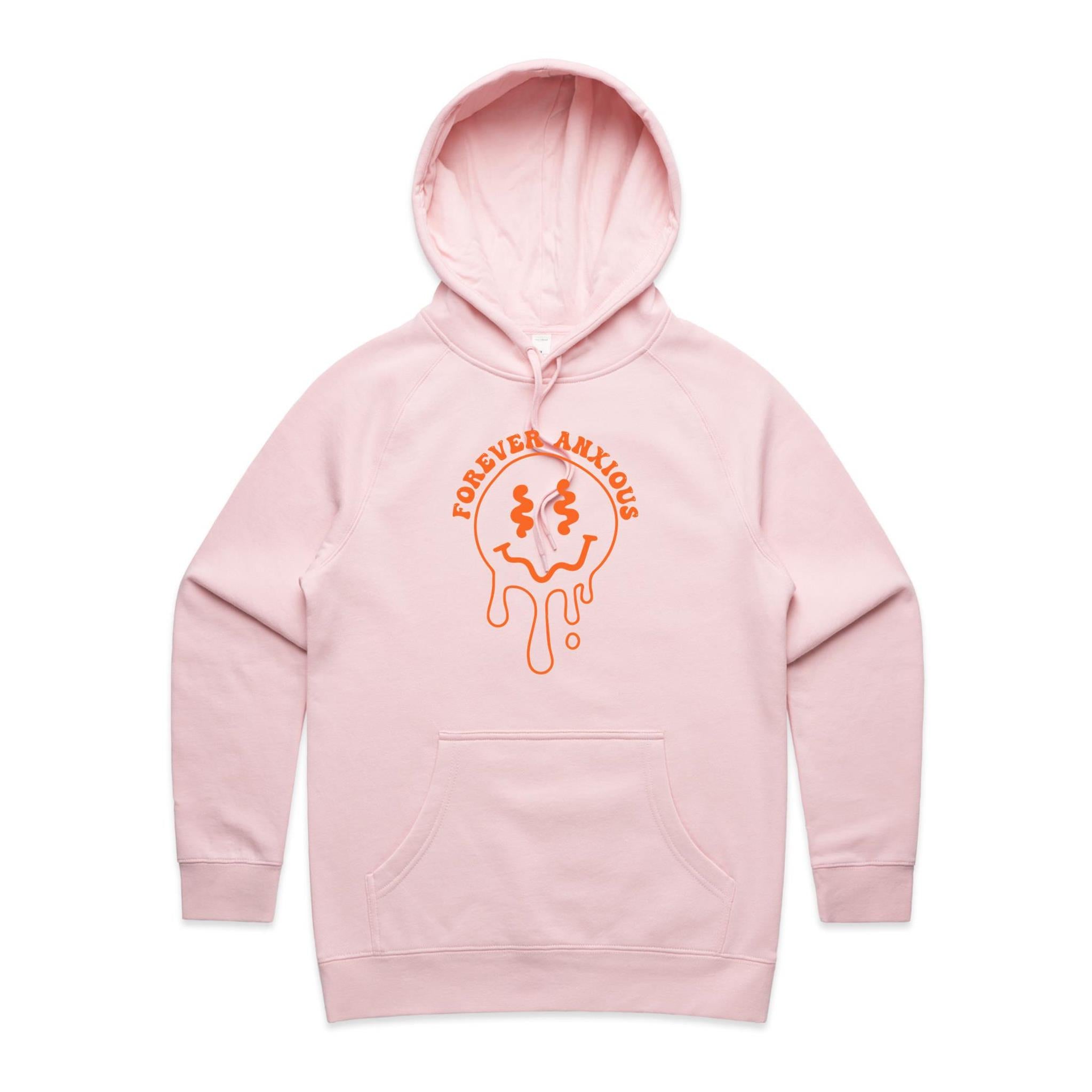 Forever Anxious - Womens Hoodie Pink Womens Hoodie Printed In Australia