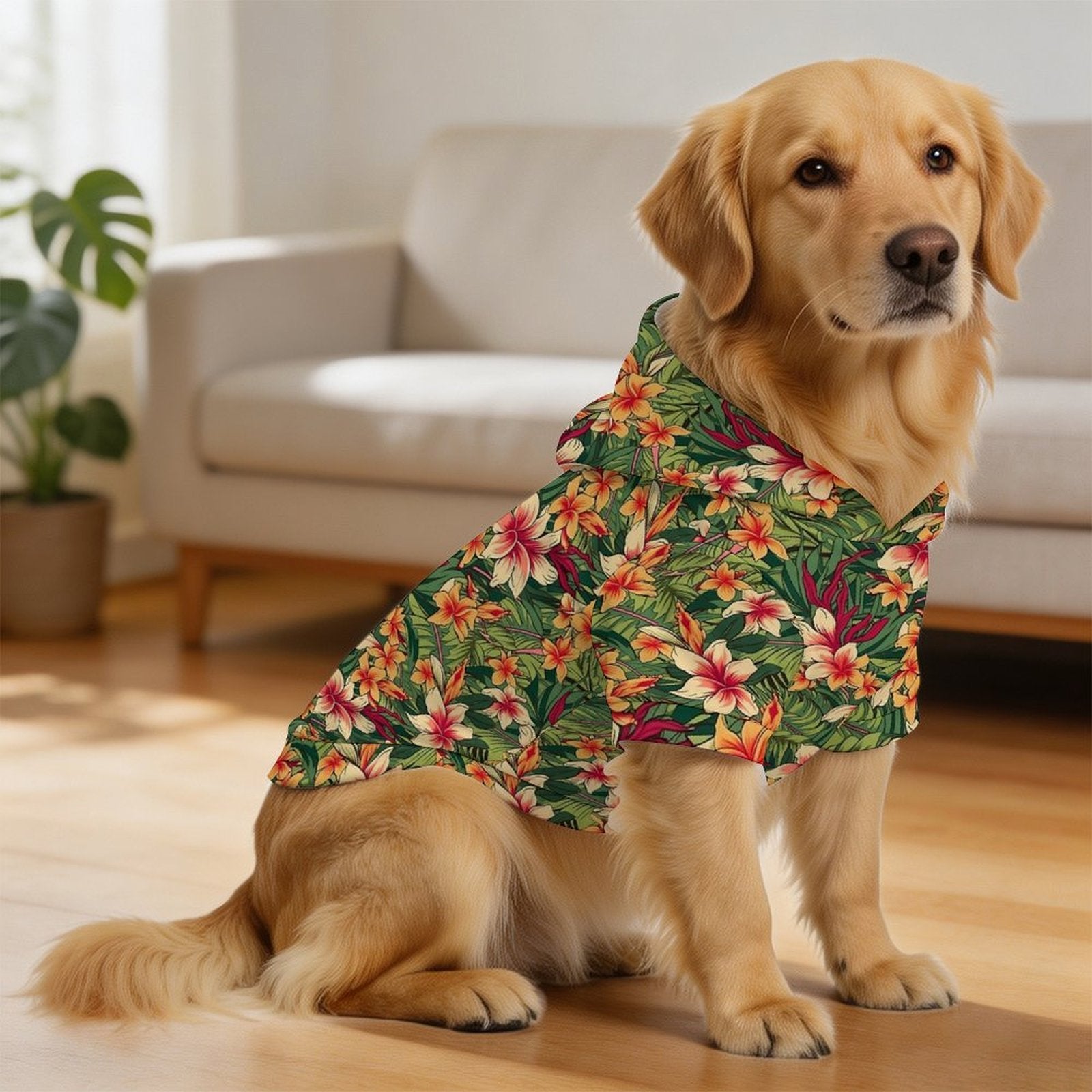 Retro Hawaiian Floral Pet Hoodie (Large Size)