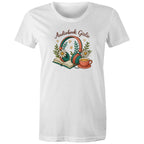 Audiobook Girlie - Womens T-shirt White Womens T-shirt Printed In Australia Reading