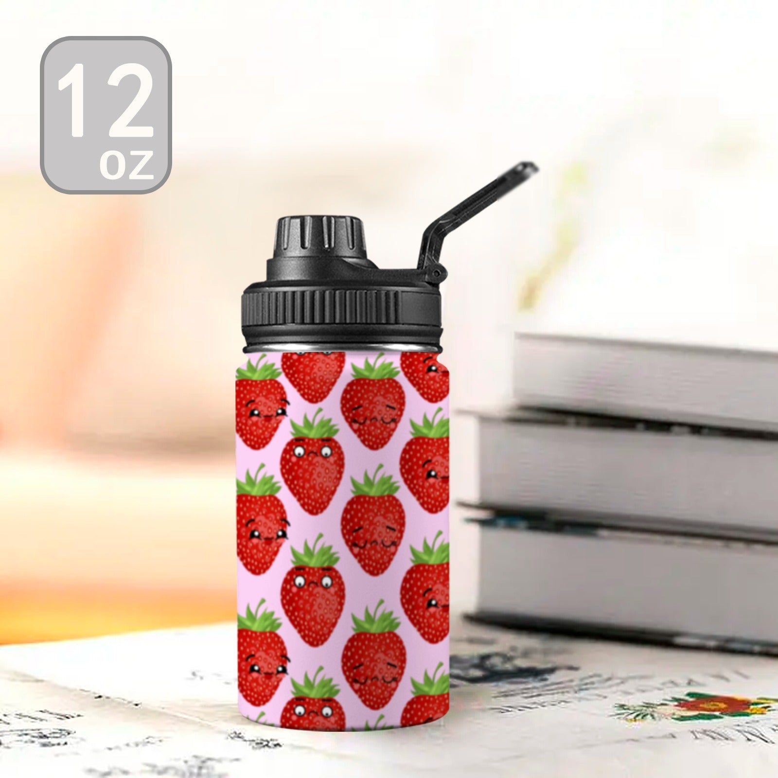 Strawberry Characters - Kids Water Bottle with Chug Lid (12 oz) Kids Water Bottle with Chug Lid Food Printed Offshore