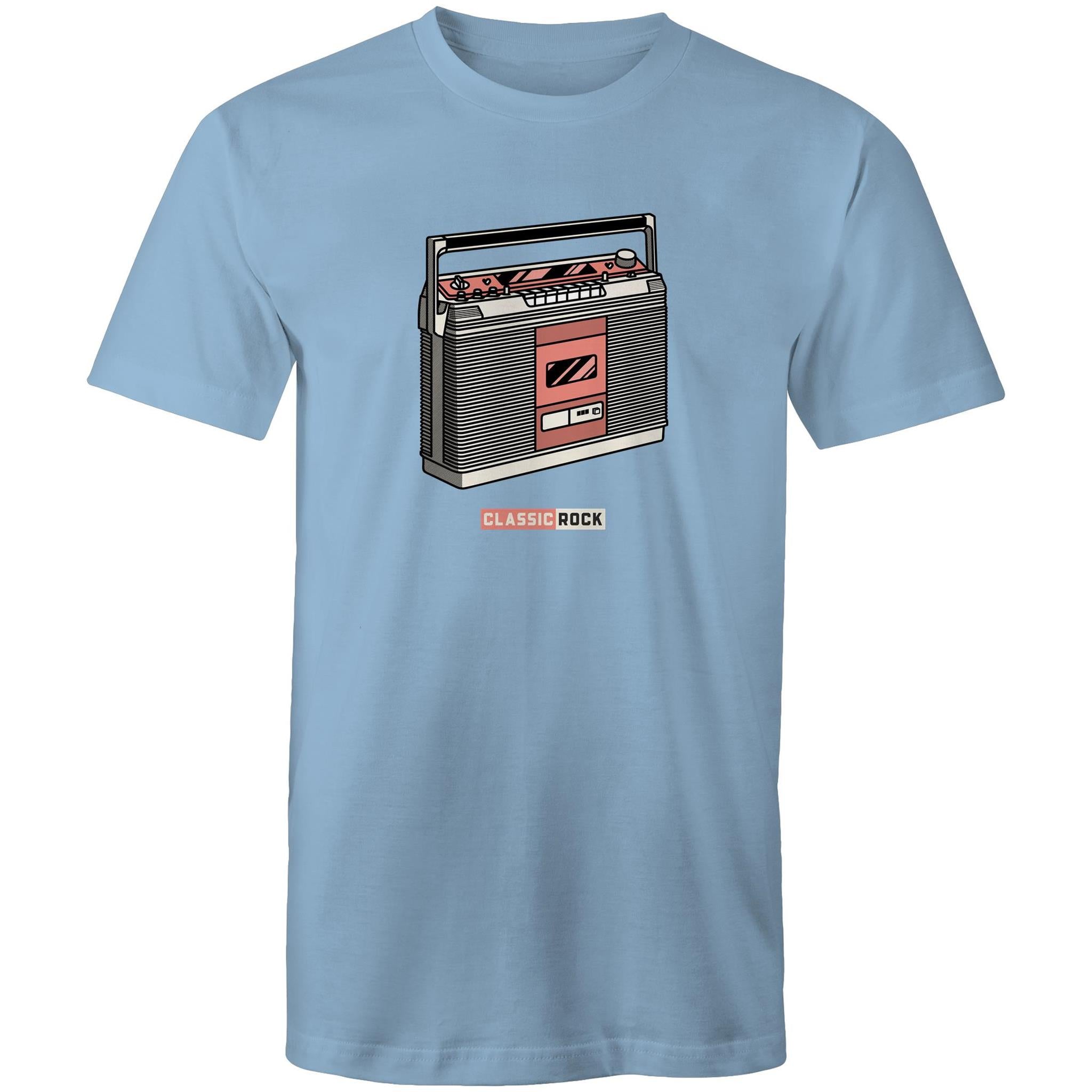 Classic Rock, Cassette Player - Mens T-Shirt Carolina Blue Mens T-shirt Music Printed In Australia Retro